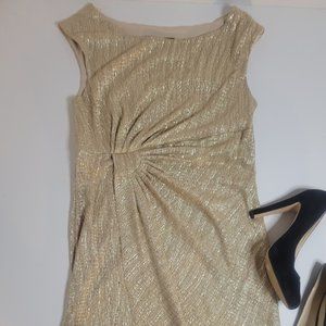 Connected Apparel Gold Knee-Length Draped 'Wrap' Dress | Size 10